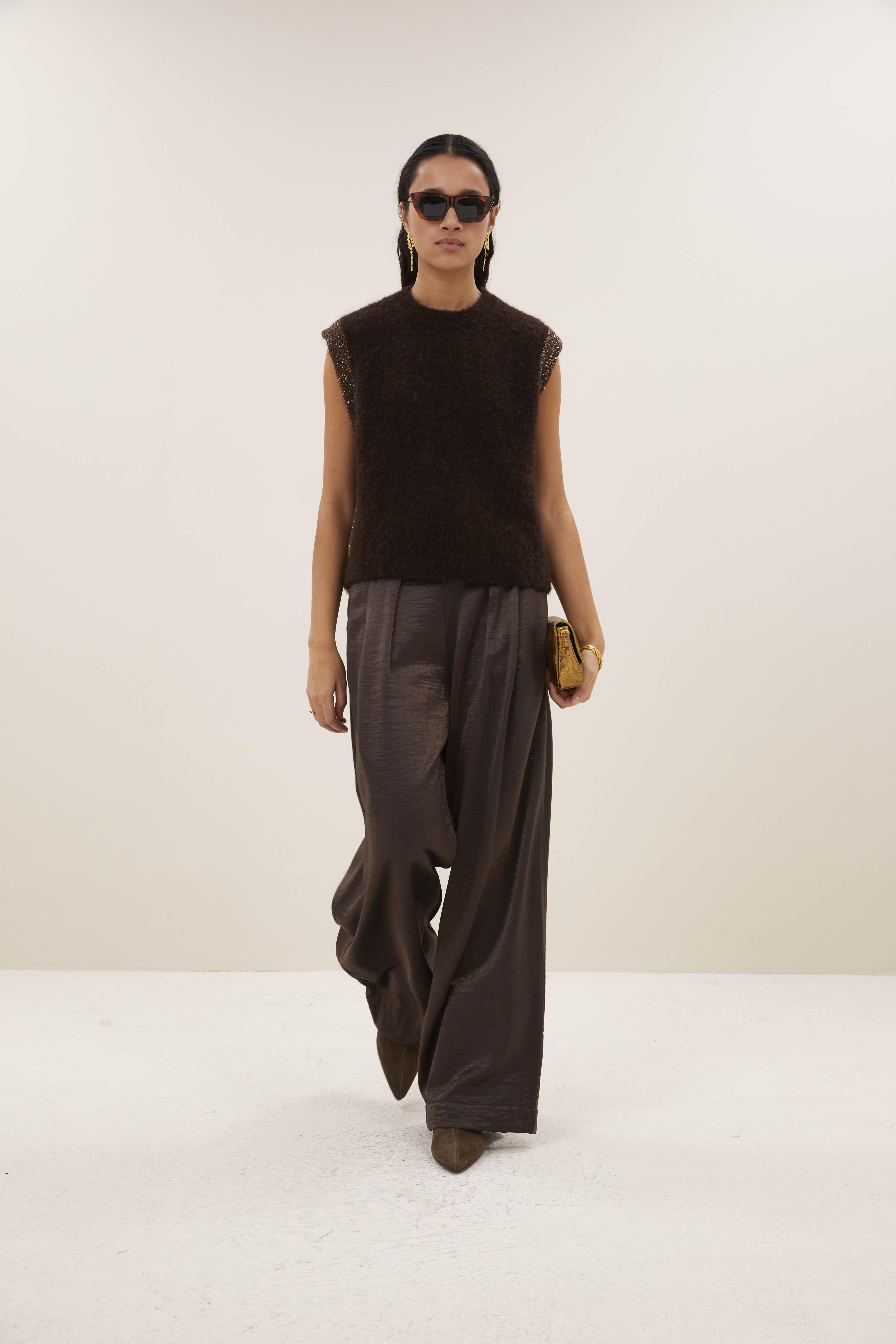 By-Bar Lodi Metallic Pants Damen Bundfalten Palazzo Hose bronze